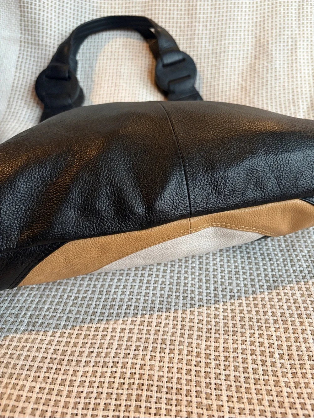 TAHARI Joplin Hobo Colorblock Leather Bag - Black, White & Tan